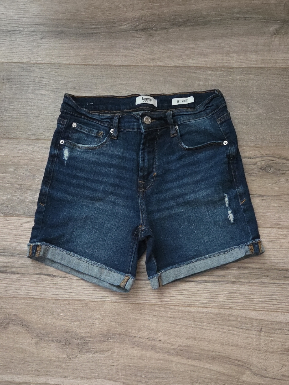 Kensie Dark Wash Distressed Denim Shorts